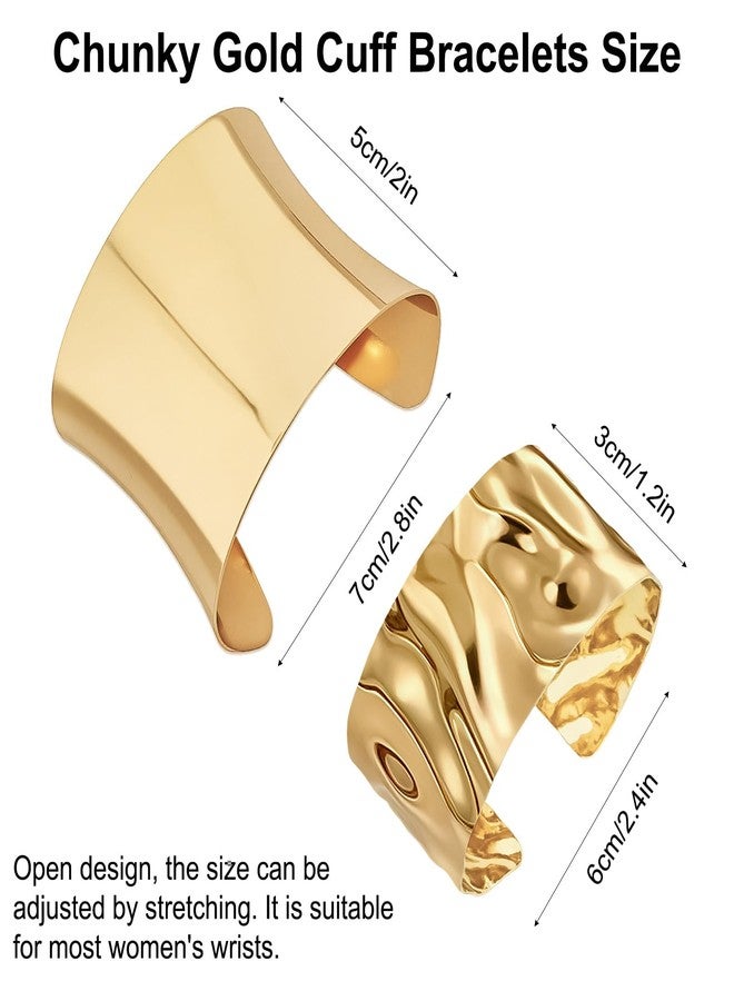 Sdfvsdg 2PCS Gold Chunky Cuff Bracelets for Women Irregular Minimalist Gold Statement Open Wide Bangle Bracelets Set Arm Cuff Upper Arm Punk Jewelry - Image 2